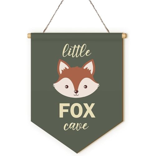 MOTERMATE Forest Nursery Little Fox Cave Sign Decor, Little Man Girl Cave Signs for Boys Girls, Baby Boy Girl Toddler Room Front Door Wall Hanging Decor Decorations for Nursery, Fox Baby Stuff, 8x10In