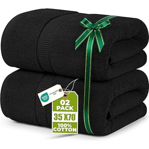 Utopia Towels - Luxurious Jumbo Bath Sheet 2 Piece - 600 GSM (35X70 Inches) 100% Ring Spun Cotton - Highly Absorbent and Quick Dry Extra Large Bath Towel - Super Soft Hotel Quality Towel (Black)