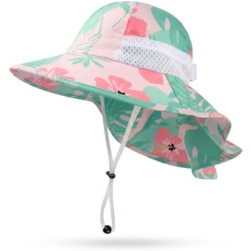 Toddler Baby Sun Hat Kids Summer Beach Essentials Adjustable Beach Hats with Bucket Wide Brim for Boys Girls Age 0-14 Years