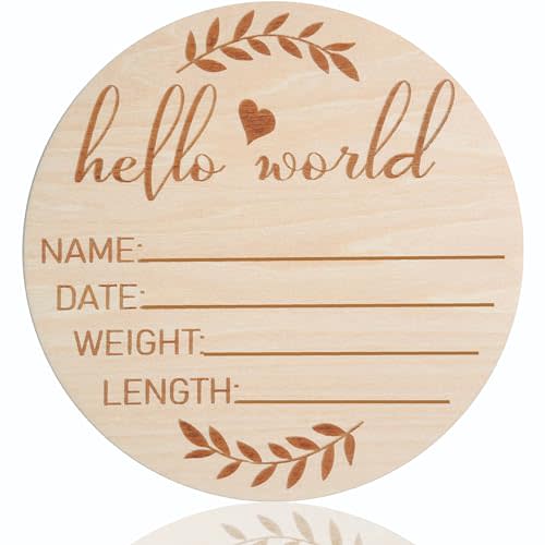 HD WOOD CRAFT Baby Announcement Sign, 5.9 inch Wooden Name Plate, Newborn Photo Prop, Birth Announcement, Brown Birch, 5 Inches
