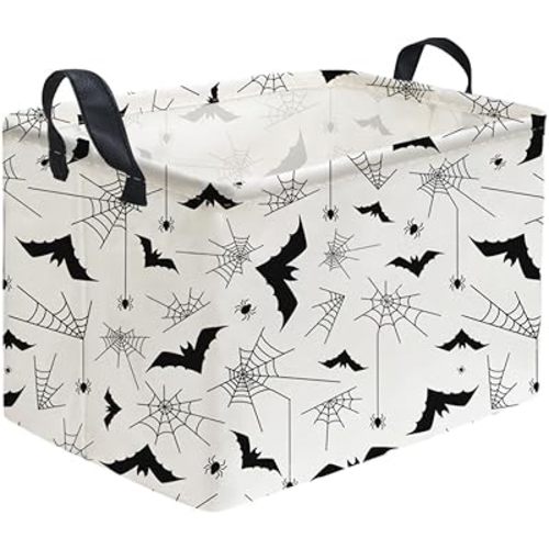 Sanjiaofeng Rectangular Kids Basket Halloween Storage Bins,Bat Storage Basket with Handles.Clothers,Books,Kid's Gifts Bins. (Bat spider)