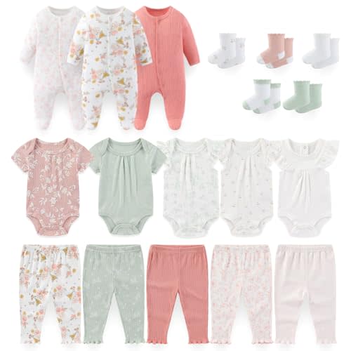 Baby Boy Girl 18 Pack Layette Set Cotton Infant Unisex Clothes and Accessories New born Essentials Clothing Sets