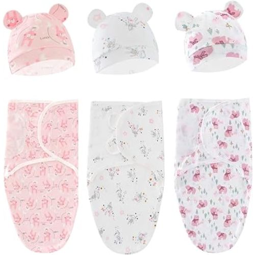 Baby Swaddle Sleep Sack with Hat Set for Girls Rabbit/Girl/Bear