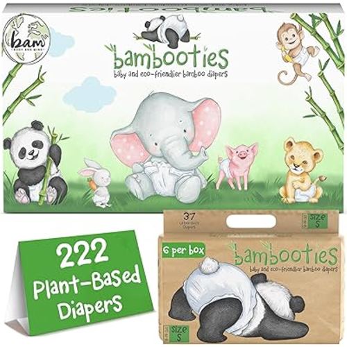 Bamboo Baby Diapers, Totally Chlorine Free for Sensitive Skin for Newborns to XXL. Hypoallergenic & Non Toxic Eco Friendlier Plant-Based Materials. TCF Small Size 1 to 2 (222 ct)