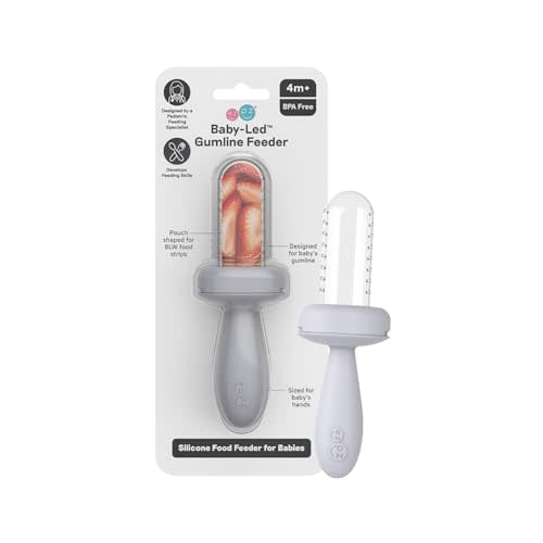 ezpz Baby-Led Gumline Feeder (Pewter) - Baby Essentials - Baby-Led Weaning | Silicone Feeder for Infants 4 Months + - Baby-Led Weaning