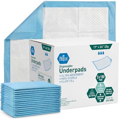 MED Pride Disposable Underpads 17x24 in,Super Absorbent,Incontinence,100 Ct