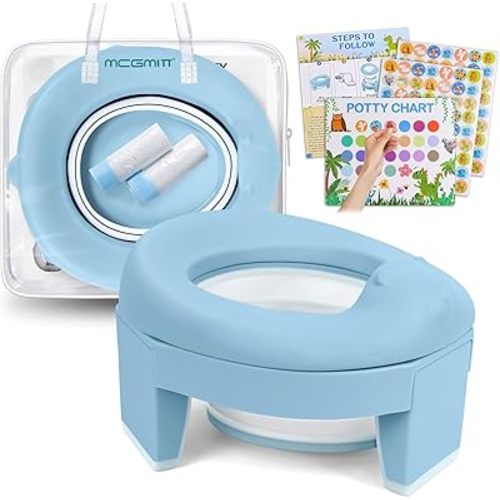 MCGMITT Potty Training Toilet Seat for Toddlers Boys Girls, Portable Baby Toilet Folding Kids Potty Chair Cover with Splash Guard for Travel, Including 3 Non-Slip Feet and Storage Bag (Blue)