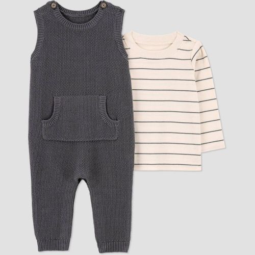 Carter's Just One You® Baby Boys' 2pc Striped Long Sleeve T-Shirt and Overalls Set - Gray