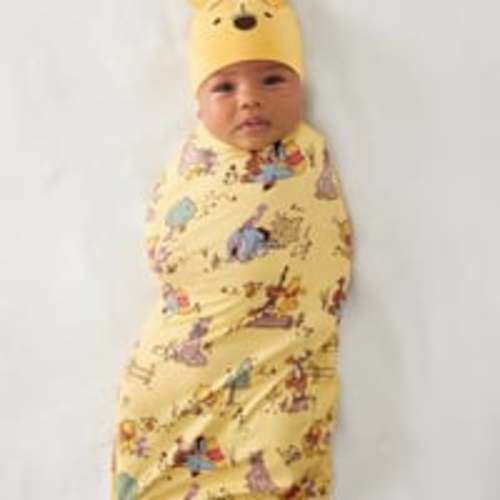 New! Little Sleepies Disney Winnie the Pooh Swaddle Blanket & Hat Set