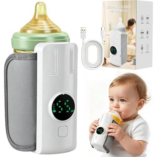 Portable Battery-Powered Baby Bottle Warmer with Temperature Display, Travel-Friendly Milk Warmer for On-the-Go Feeding
