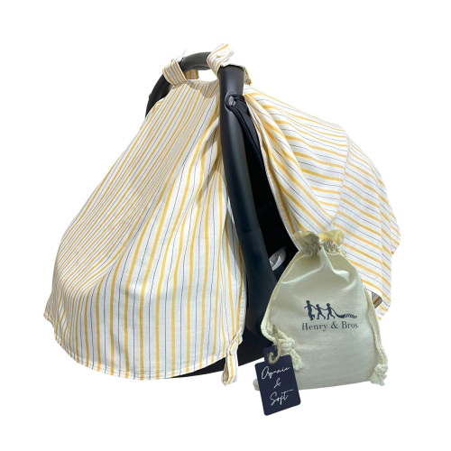 Henry&Bros. Baby Car Seat Cover - 5 in 1 Carseat Canopy and Nursing Cover - 100% Organic Cotton Breathable Privacy Shade (Golden Child Stripe)
