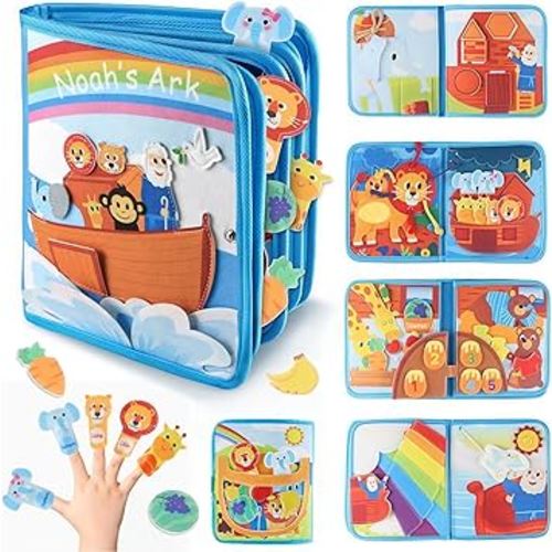 Noah's Ark Busy Book for Toddlers 1-3, Montessori Busy Board Educational Learning Toys for 1 2 3 Years Old Boy Girl Birthday Gifts,Toddler Toy Airplane Travel Essential Animals Activity Books