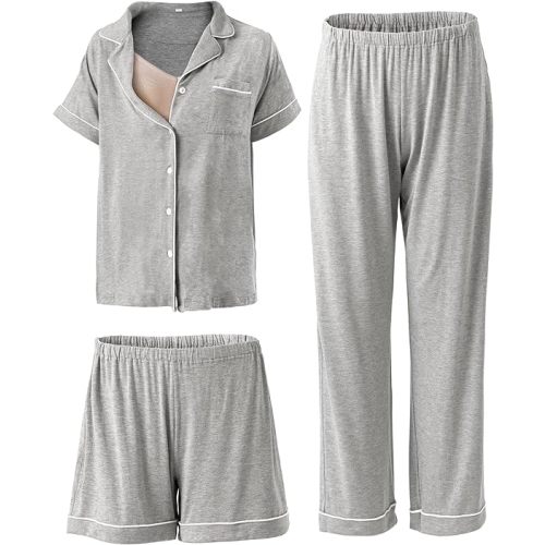 Rnxrbb 3 PCS Women Maternity Pajamas Set Nursing Postpartum Breastfeeding Pjs Sleepwear Lounger Clothes Button Down