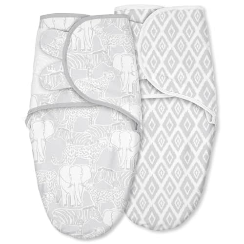 Cotton Swaddles for Newborn, Baby Newborn Swaddle 0-3 Month | 2-Pack Soft Adjustable Newborn Swaddle Sleep Sack, Baby Girls & Boys，Wrap Nursery Infant Swaddling Blankets Grey Elephant