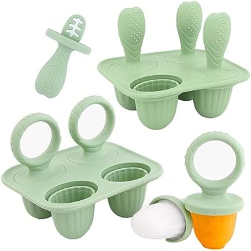 Silicone Popsicle Molds, Mini Breastmilk Popsicle Molds with Sticks, Frozen Breast Milk Teether Popsicle Maker Ice Pop Molds for Infant Feeding Spoon (2Set-Green)