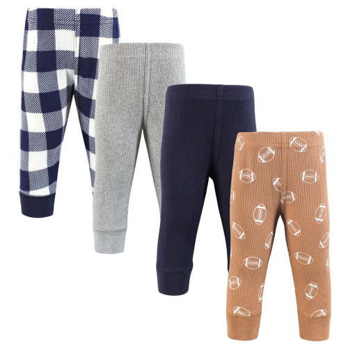 Hudson Baby Infant Boy Thermal Tapered Ankle Pants 4pk, Football, 0-3 Months