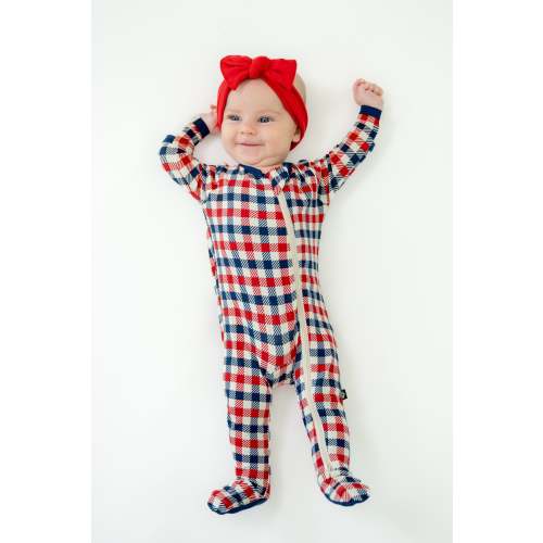 Zippered Footie in Patriotic Gingham