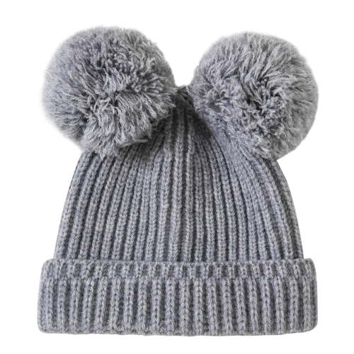 Wxirdrow Baby Beanie Warm Winter Hat Toddler Winter Knit Hat Upgrade Fleece Lined Pompom Ears Cap For Boys Girls Grey,0-12 Months