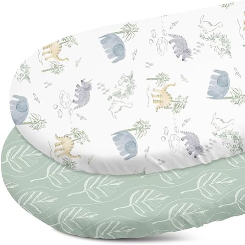 Gllquen Baby Bassinet Sheets Set 2-Pack, Breathable Cozy Bassinet Fitted Sheet Universal Fit Standard Mattress Oval Rectangle Cradle Baby Sheets for Baby Boy Girls Unisex 32"x16"(Elephant)