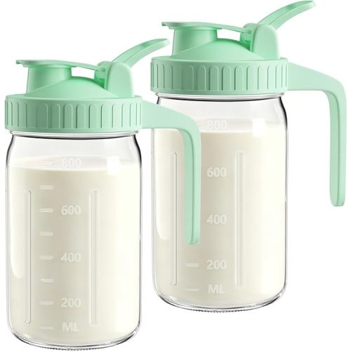 32oz Breast Milk Pitcher with Lid – Leak-Proof & Airtight Glass Storage Container, Breastfeeding Essentials for Breastmilk, Wide Mouth Mason Jar Pitcher, Fast Formula Maker