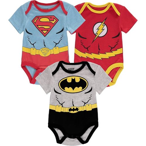 Happy Threads DC Comics Boys' Justice League 3 Pack Bodysuits Superman Batman The Flash