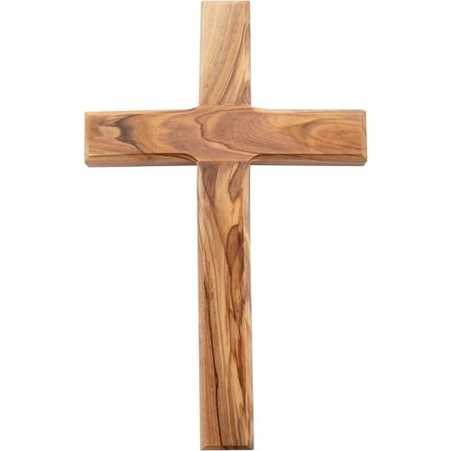 Olive Wood Gifts Shop Hand Made Olive Wood Cross (Plain 8 Inch) - Wall Hanging, From The Holy Land Where Jesus Was Born, Crucified and Rose on The 3rd Day