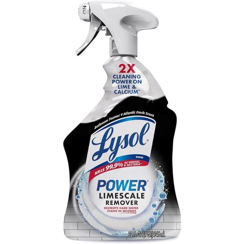 Lysol Power Limescale Remover Bathroom Cleaner Spray, Hard Water Stain Remover, Disinfecting Multipurpose Cleaner for Shower & Bathtub, Tough on Lime & Calcium, 0% Bleach, Atlantic Fresh Scent, 32oz