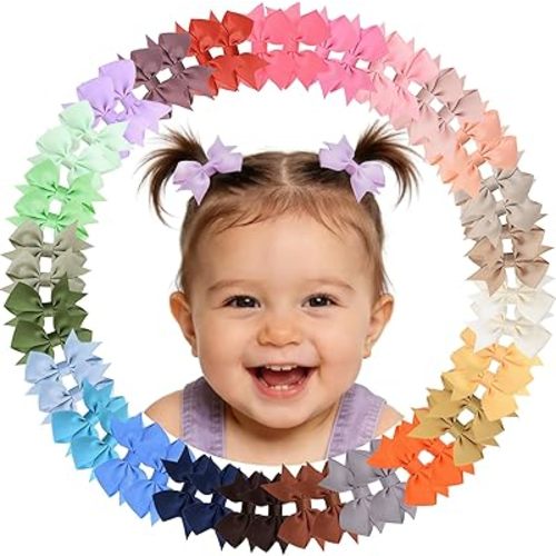 Baby Hair Clips for Girls 50PCS - 2" Girls Fully Lined Bows Hair Pins Tiny Hair Bows Alligator Clips for Baby Girls Infants Toddlers in Pairs