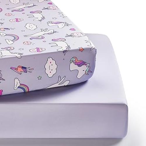 TILLYOU Baby Crib Sheets for Boys Girls, Super Soft Toddler Bed Sheets, 2 Pack Sheets for Standard Crib Mattress 28x52in, Pony