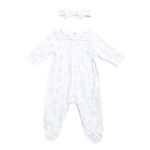 Newborn Girls Pima Cotton Smocked Yoke Footed Coveralls With Headband | Baby | Marshalls