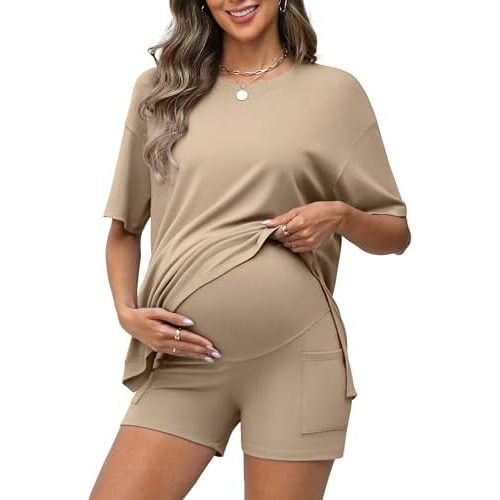 Charmo 2 Piece Short Sets for Women 2026 Summer Vacation Outfits Casual Maternity Lounge Set with Pockets