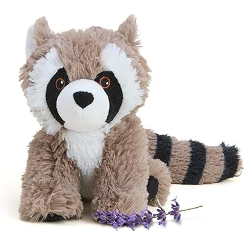warmies Junior Microwavable & Weighted Stuffed Animals, Racoon - Heated Stuffed Animal Plushie for Warmth & Comfort - Cute Soft Plush Toys for Adults & Children (Boys, Girls, Babies & Toddlers)
