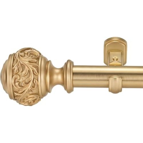 Heavy Duty Curtain Rods 36inch/3ft,1 1/8" Diameter Single Curtain Rod with Classical Finials and Premium Aluminum Brackets,Warm Gold