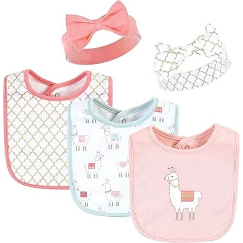 Hudson Baby Unisex BabyCotton Bib and Headband or Caps Set