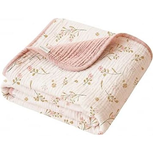 Konssy Muslin Baby Blankets for Girls Boys, 100% Cotton Crib Blanket for Infant Toddler, Super Soft and Lightweight Nursery Swaddling Wrap 40"x36" (Floral)
