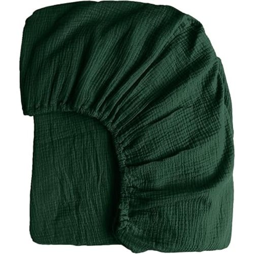 100% Muslin Cotton Dark Green Fitted Sheet Twin Only with 16" Deep Pocket