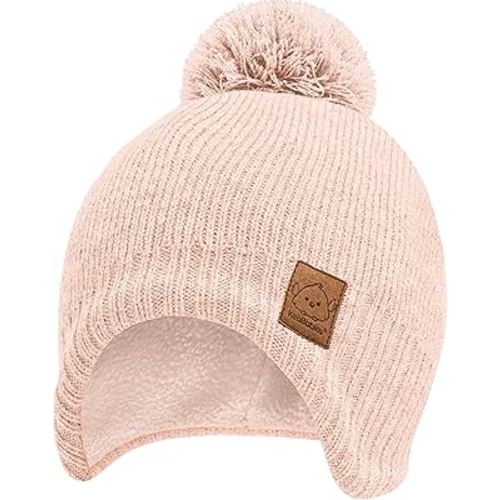 Baby Beanies, Baby Hats for Boys, Girls - Cute Toddler Winter Hat, Soft & Stretchy Beanies for Infant, Newborn 6-36 Months, Cozy & Warm with Earflap Muff & Pom (Blush)