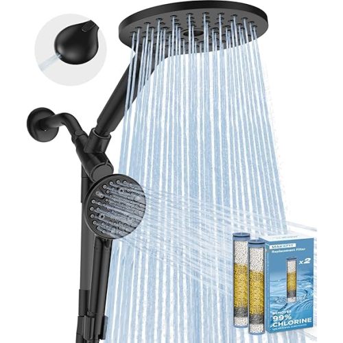 MakeFit Dual Filtered Rain Shower Head Combo, High Pressure Handheld Shower Head with Adjustable Bar - Rainfall Shower Head And Showerhead with Filter for Hard Water - Removes Chlorine
