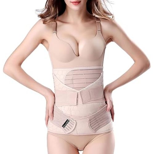 ChongErfei 3 in 1 Postpartum Support - Recovery Belly/waist/pelvis Belt Shapewear Slimming Girdle, Beige, L For Posture Correction