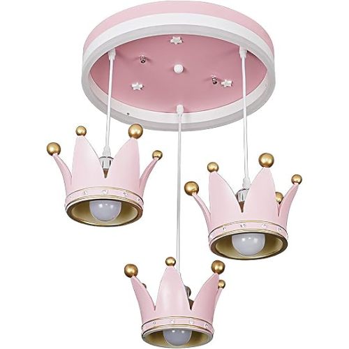 Pink Crown Chandelier Light Fixtures Cartoon Modern Princess Chandelier Suitable for Boys and Girls Sleeping Bedroom Children's Room Kindergarten Clothing Store Study Room Restaurant