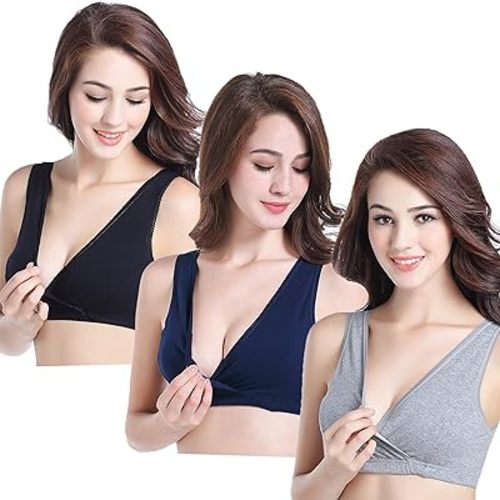 CAKYE 3 Pack Maternity Nursing Sleep Bra Breastfeeding Cotton Bralette