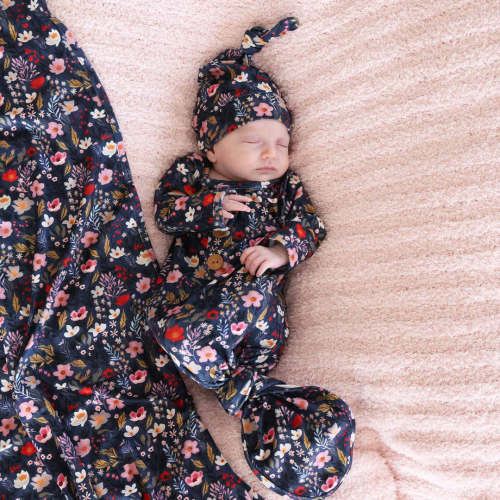 Midnight Meadow Newborn Baby Knot Gown & Hat Set