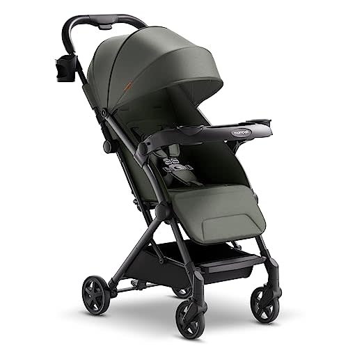 Mompush Lithe V2 Lightweight Travel Stroller, Compact Foldable Baby Stroller with Travel Bag, One-Hand Fold Stroller, Snack Tray, Mechanical Recline Seat, Airplane-Ready, UPF 50+ Canopy & Rain Cover