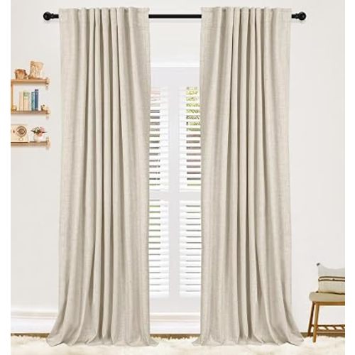 100% Blackout Shield Linen Blackout Curtains 84 inches Long 2 Panels Set, Back Tab/Rod Pocket Thermal Insulated Black Out Curtains for Bedroom/Living Room, 52" W x 84" L, Cream
