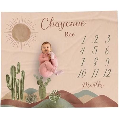 Month Baby Milestone Blanket Boy, Custom Southwest Cactus Girl Milestone Quilt, Personalized Monthly Growth Tracker Blanket, Newborn Shower Comforter, New Mom Present, Baby Milestone Duvet