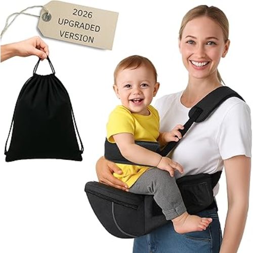 Baby Carrier with Hip Seat (Upgraded Version) – Adjustable Waistband, Safety Harness & Storage Pockets – Detachable Shoulder Strap – Foldable Design for Newborns & Toddlers