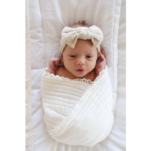 Almond Bamboo Waffle Knit Large Bow Headwrap