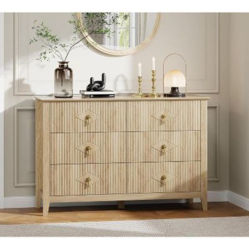 Acekool 47.2" 6-Drawer Fluted Dresser, Modern Storage Chest for Bedroom, Living Room