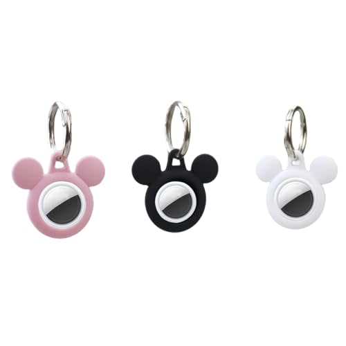 3 Pack Mouse Ear Silicone AirTag Holder with Key Ring Durable Anti-Scratch Case for Apple AirTags, Keychain & Travel Accessory for Keys, Bags, Pets, and Luggage