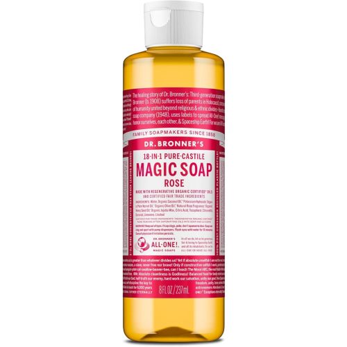 Dr. Bronner's - Pure-Castile Liquid Soap (Rose, 8 ounce) - Made with Organic Oils, 18-in-1 Uses: Face, Body, Hair, Laundry, Pets and Dishes, Concentrated, Vegan, Non-GMO